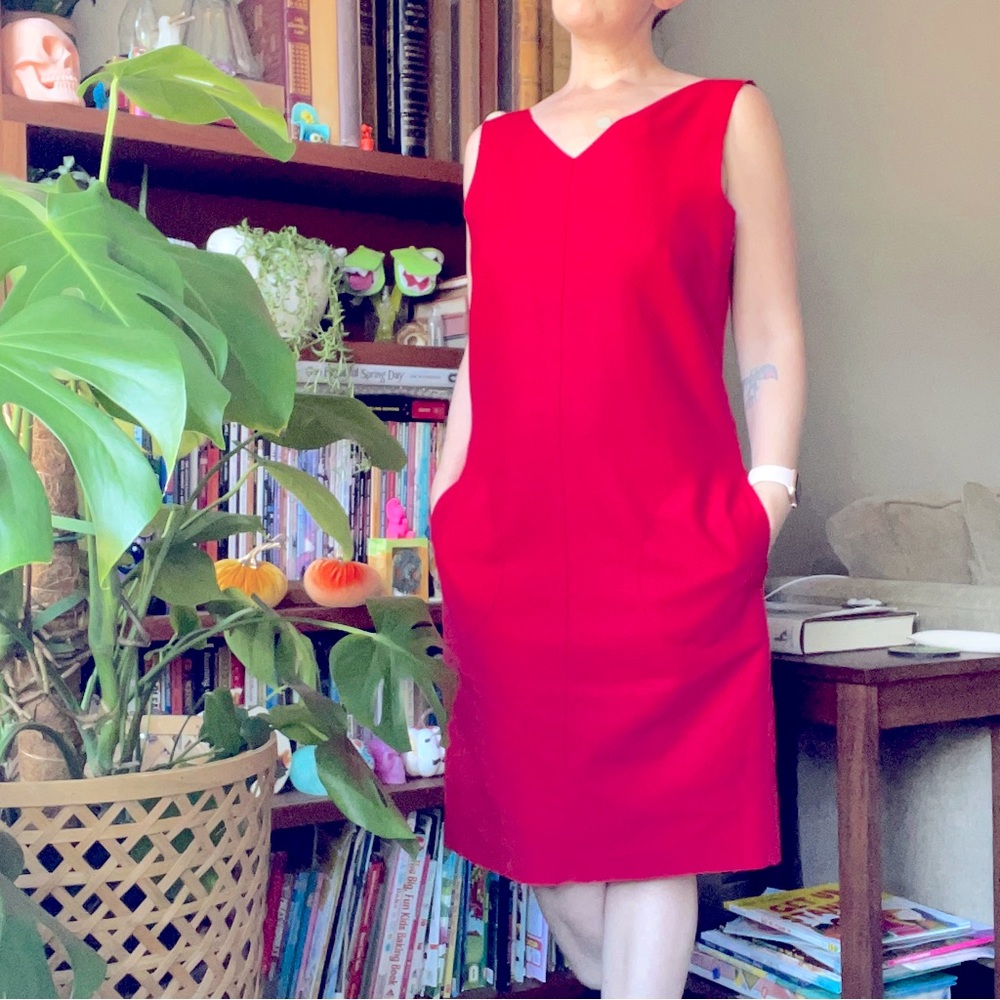 Vintage red felt dress with pockets by Laundry by Shelli Segal